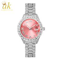 Aokaishen Pink Watches For Women Elegant Luxury Gold Wristwatch Party Jewelry Ice Out Quartz Watch Female Relógio Masculino