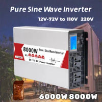 Pure Sine Wave Inverter 6000W 8000W DC12V 24V 48V 60V 72V To AC 220V 110V Voltage Converter 50HZ 60HZ Solar Car Power Inverter