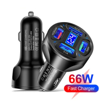 66W 4 Ports Fast Car Charger QC3.0 Protocol 3.1A Digital Display For iPhone 14 13 Huawei Mate 20 Xiaomi Samsung phone charger