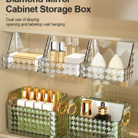 mr basket Mirror Cabinet Storage Box Wall Mounted Bathroom Washbasin Cosmetic Storage Rack Diagonal Mouth Sorting Box