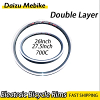 26/27.5Inch 700C Electric Bicycle Rims Double Layer Aluminum Alloy Bicycle Wheel Rim 36 Spokes Holes Conversion Kit EBike Parts