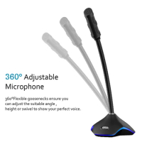 Popu Pine Wired Microphone Omnidirectional PC Microphone LED Desktop Microphone USB Game 360 ° Professional Dual Microphone