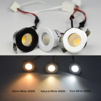 Small COB 3W LED Spot Downlights Cabinet Ceiling Light Cut 30mm CRI90+ AC85-265V Black White Silver Finish