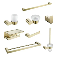 New Bathroom Accessories Set Toilet Paper Holder Towel bar Soap holder Toilet brush clothes hook complete set Brushed Gold