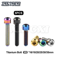 Xingxi 5Pcs Titanium Bolt Ti M6x 16 18 20 25 35mm with Washers for Bicycle Disc Brake Stem Clamp