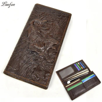 Vintage Genuine Leather Men Wallets Tiger Real Cowhide Leather Long Bifold Purse Casual Zipper Coin Phone Pocket Clutch Wallet