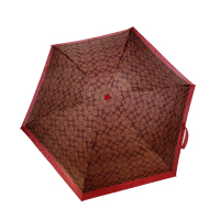 COACH深咖C Logo紅邊攜帶型抗UV折疊晴雨傘