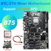 12 Card B75 BTC Mining Motherboard+CPU+Cooling Fan+Switch Cable 12 PCI-E To USB3.0 Slot LGA1155 DDR3 MSATA ETH Miner