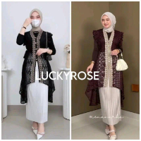 Poya Outer Brukat Cardigan Brokat Lengan Pendek Ruffle atasan outher brukat Outer Brokat Kondangan L