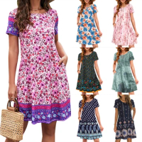 New Rose Flower Women's Dresses Casual Summer Loose Long Dresses Evening Gowns Elegant and Beautiful Womens Short-Sleeved Dresse