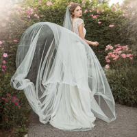 M92 1 Tier Long Wedding Veil Cathedral Style Bridal Veil with Comb 3m Wide Cut Edge Sheer Train Soft Italian Tulle Veil