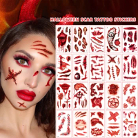 10Pcs Halloween Bloody Wound Tattoo Stickers Trick Scary Waterproof Temporary Tattoo DIY Fake Tattoo Halloween Party Decoration