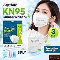 Anytime KN95 Masker 5 Ply Earloop White /3 N95 3D Disposable Face Mask Sachet Masker Medis Bedah Put