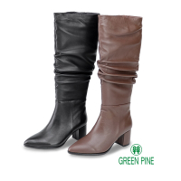 GREEN PINE低溫必穿柔軟手感顯瘦羊皮過膝粗跟長靴共2色(00181281)