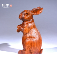 黃花梨木雕兔子擺件實木質動物生肖兔家居客廳招財裝飾紅木工藝品