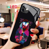 Luminous Tempered Glass phone case For Apple iphone 12 11 Pro Max XS mini SpiderMan Acoustic Control Protect RGB Backlight cover
