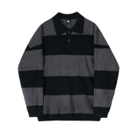 【巴黎精品】針織衫長袖POLO衫-休閒翻領線條拼色男上衣1色a1io21