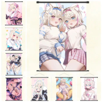 FuwaMoco Fuwawa Mococo Hololive Vtuber Decoration Picture Mural Anime Scroll Painting Cartoon Comics Poster Canvas Wallpaper