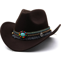 [kimxin]Wool Women's Men's Western Cowboy Hat For Gentleman Lady Jazz Cowgirl With Leather Cloche Church Sombrero Caps