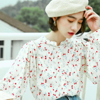 Newlan XF007 Blouse floral import lengan panjang size besar wanita atasan Korean style Atasan Blouse