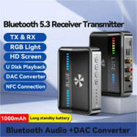 Bluetooth 5.3 Receiver Transmitter 3.5Mm Aux Coaxial Optical Black Plastic Hifi NFC DAC Converter