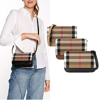 BURBERRY  MADISON格紋拼接牛皮翻蓋斜背包(多色選)