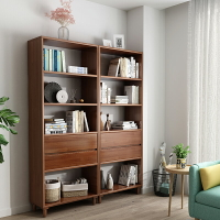 書架 書柜 置物架 北歐日式純實木書架自由組合落地置物架簡約家用客廳滿墻書柜原木