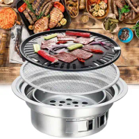Japanese Korean Stainless Steel Hibachi BBQ Picnic Table Round Grill Outdoor &amp; Indoor Barbecue Stove Cooker Portable