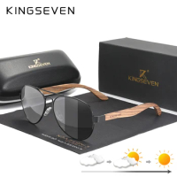 KINGSEVEN New Photochromic Pilot Sunglasses Men Polarized UV400 Fashion Wooden Retro Sunglass Mirror Wood sun glasses Driving