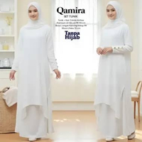 Qamira Set Long Tunik - One Set Wanita Kekinian Crinkle Airflow Setelan Wanita Rok Panjang LD 110 cm