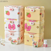 DIY Home Medicine Box Cute Bear Storage Box Double Layer Medicine Storage Organizer With Handle Drug Pill Case First Aid Kit
