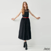 預購 iROO 微透膚縮腰華麗時尚無袖洋裝