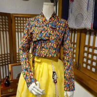 Cotton Hanbok Calico Top Skirt Korean Casual Life Hanbok Dress