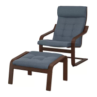 POÄNG 扶手椅及腳凳, 棕色/gunnared 藍色
