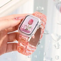 Pink Resin Watch Strap + Case for Apple Watch Series 9 8 7 6 5 4 3 2 Band 41mm 49mm Correa Clear for