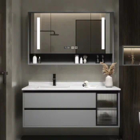 Bathroom Furniture Combination Intelligent Lighting Mirror Cabinet Lnclude Faucet Slate Modern Minimalist Vanity Wash Basin