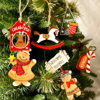聖誕節裝飾聖誕樹掛飾木質掛件聖誕老人雪人樹木馬鹿姜餅人糖果棒