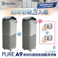 【伊萊克斯】雙入組-高效抗菌智能旗艦清淨機Pure A9(15-22坪/PA91-606GY優雅灰)