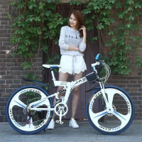21 speed shock-absorbing folding mountain bike 24 inch 26 inch Cross Country Bicycle double disc brake Downhill Bike adult MTB