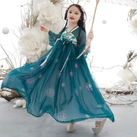 Gilr Hanfu Chinese Traditional Ancient Perform Dress Oriental Princess Dress Kids Elegance Photography Dance Wear Cosplay