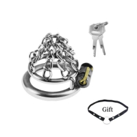 2024 New Male Short Chain Chastity Cage No Erection Couple Erotic Game Chastity Lock Restraint Device Penis Ring Chastity Belt
