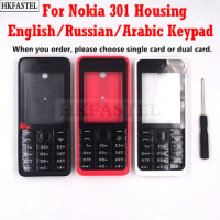 HKFASTEL 301 Housing For Nokia 301 Single Dual SIM Card Mobile Phone Cover Case + English Russian Arabic Keypad + Tool