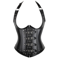 Gothic Faux Leather Corset Top Halter Corselet Buckled Waist Trainer Steampunk Underbust Vest