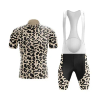 Leopard Men Cycling Jersey Set Cycling Clothing Retro Road Race Bike Suit Bicycle Bib Shorts MTB Clothes Roap Maillot Ciclismo