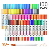 Art 100 Colors Dual Tip Brush Pens Art Markers Brush Tip with Fineliner 0.4 Markers Pen Set for Adult coloring books