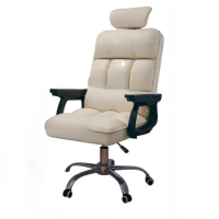 Beige Footrest Office Chair Swivel Wheels Aesthetic Comfy Gaming Chair Cushion Ergonomic Office Furniture