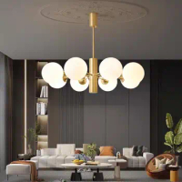 All copper living room chandelier creative Magic bean Bedroom study Glass chandelier Chandelier &amp; Pendant Light