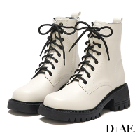 D+AF 熱銷推薦．厚底增高綁帶馬汀短靴＊米