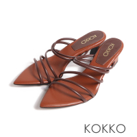 【KOKKO 集團】時尚尖頭性感細帶高跟拖鞋(棕色)