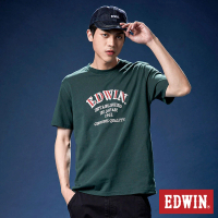 【EDWIN】男女裝 網路獨家↘手繪復刻字體短袖T恤(墨綠色)